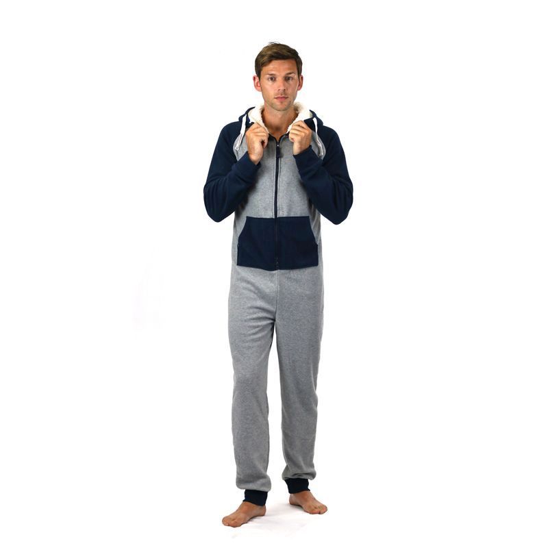 Mens Plain Onesie With Hood Micro Fleece